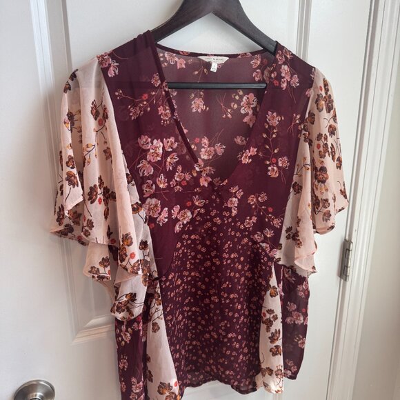 Lucky Brand Mixed Floral Flowy Blouse Top Large Women's Shirt - Picture 2 of 8
